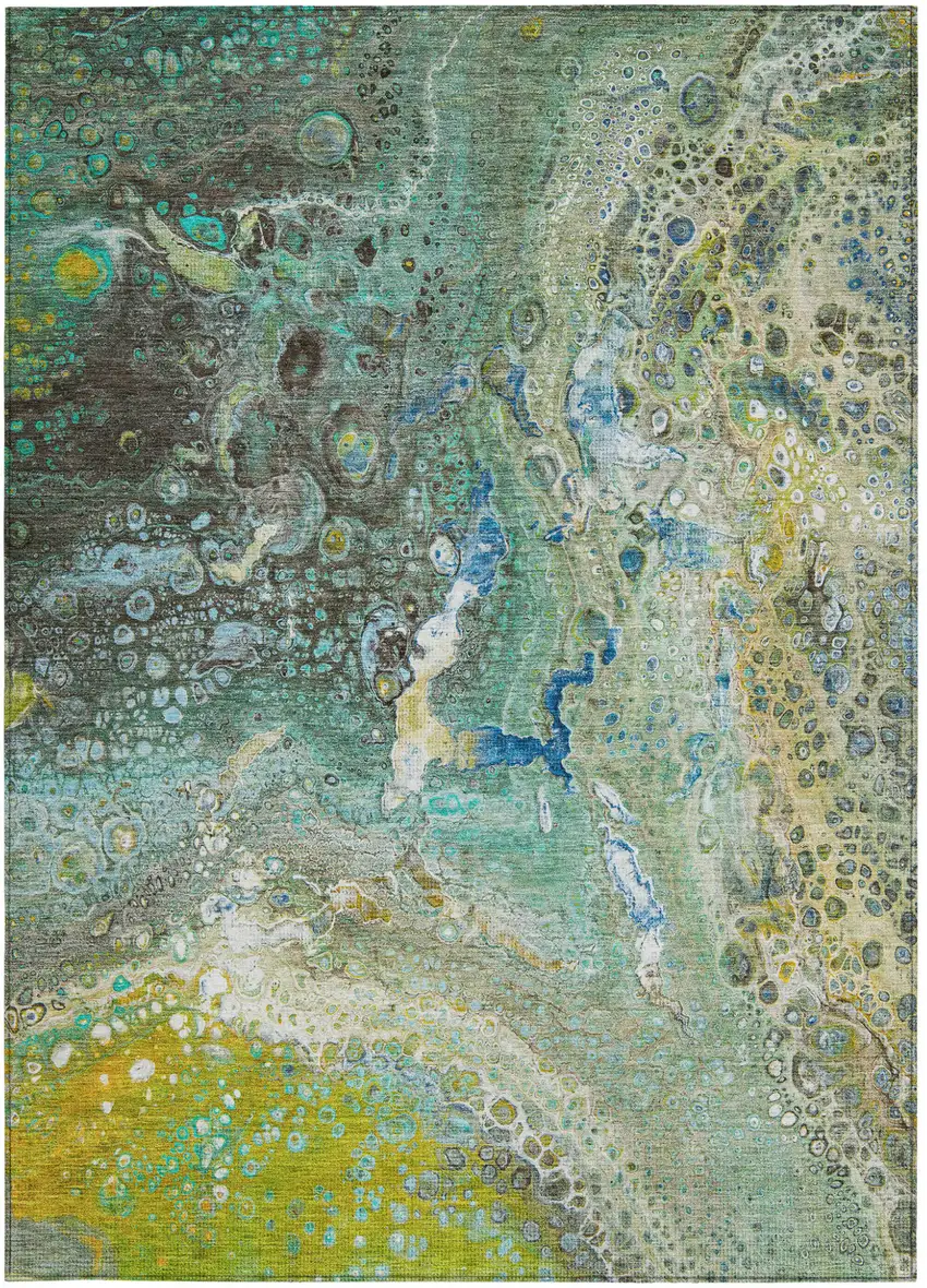Teal Abstract Washable Non Skid Indoor Outdoor Area Rug Photo 7