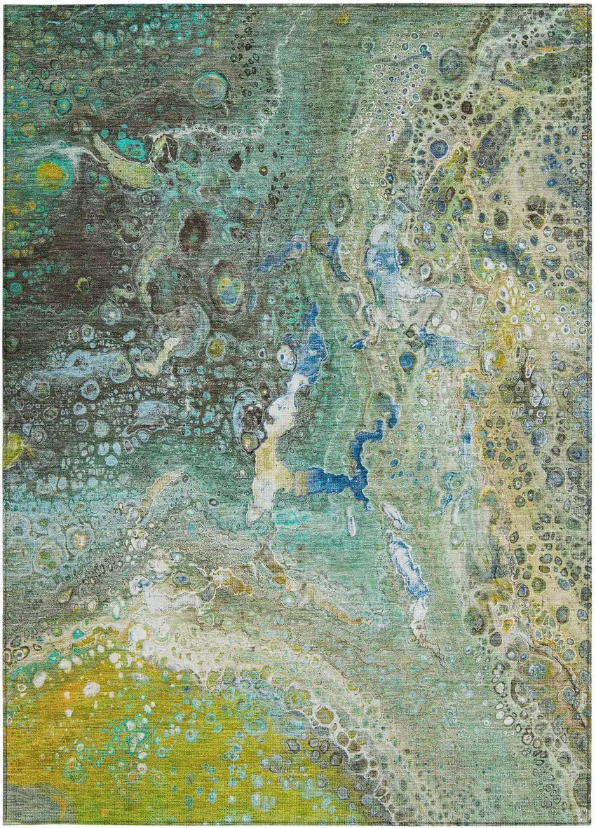 Teal Abstract Washable Non Skid Indoor Outdoor Area Rug Photo 7