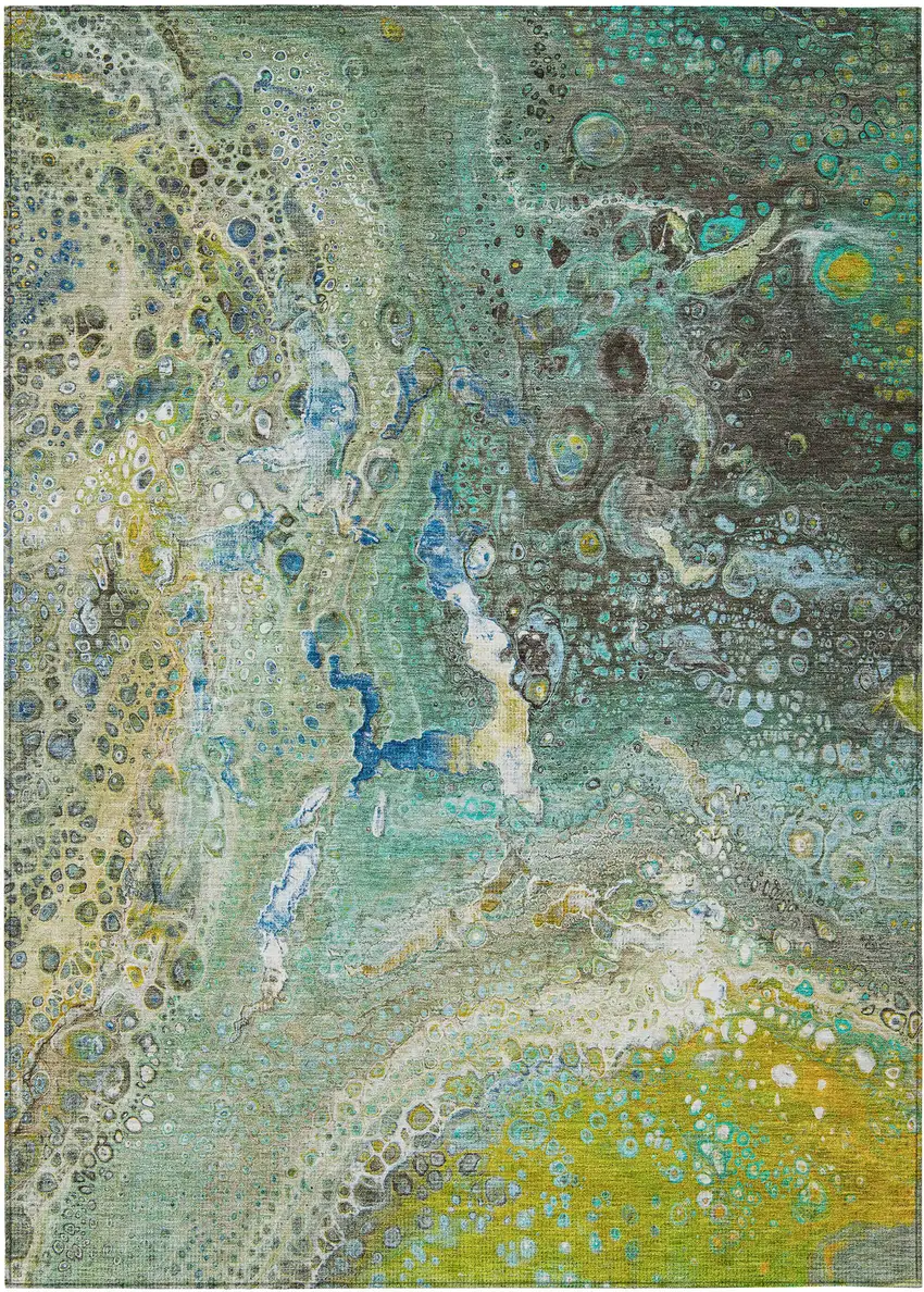 Teal Abstract Washable Non Skid Indoor Outdoor Area Rug Photo 2