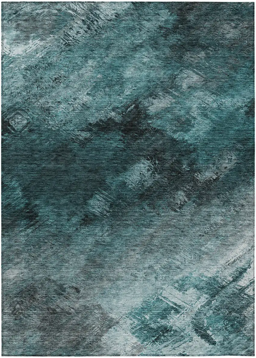 Teal Abstract Washable Non Skid Indoor Outdoor Area Rug Photo 2