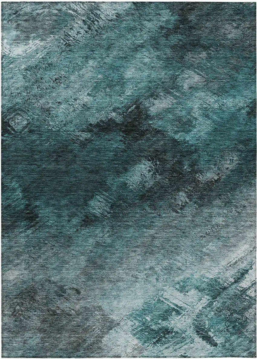 Teal Abstract Washable Non Skid Indoor Outdoor Area Rug Photo 2