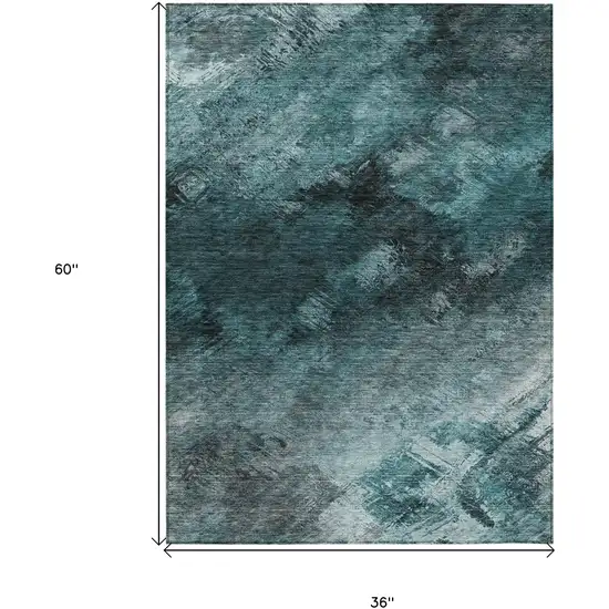 Teal Abstract Washable Non Skid Indoor Outdoor Area Rug Photo 3