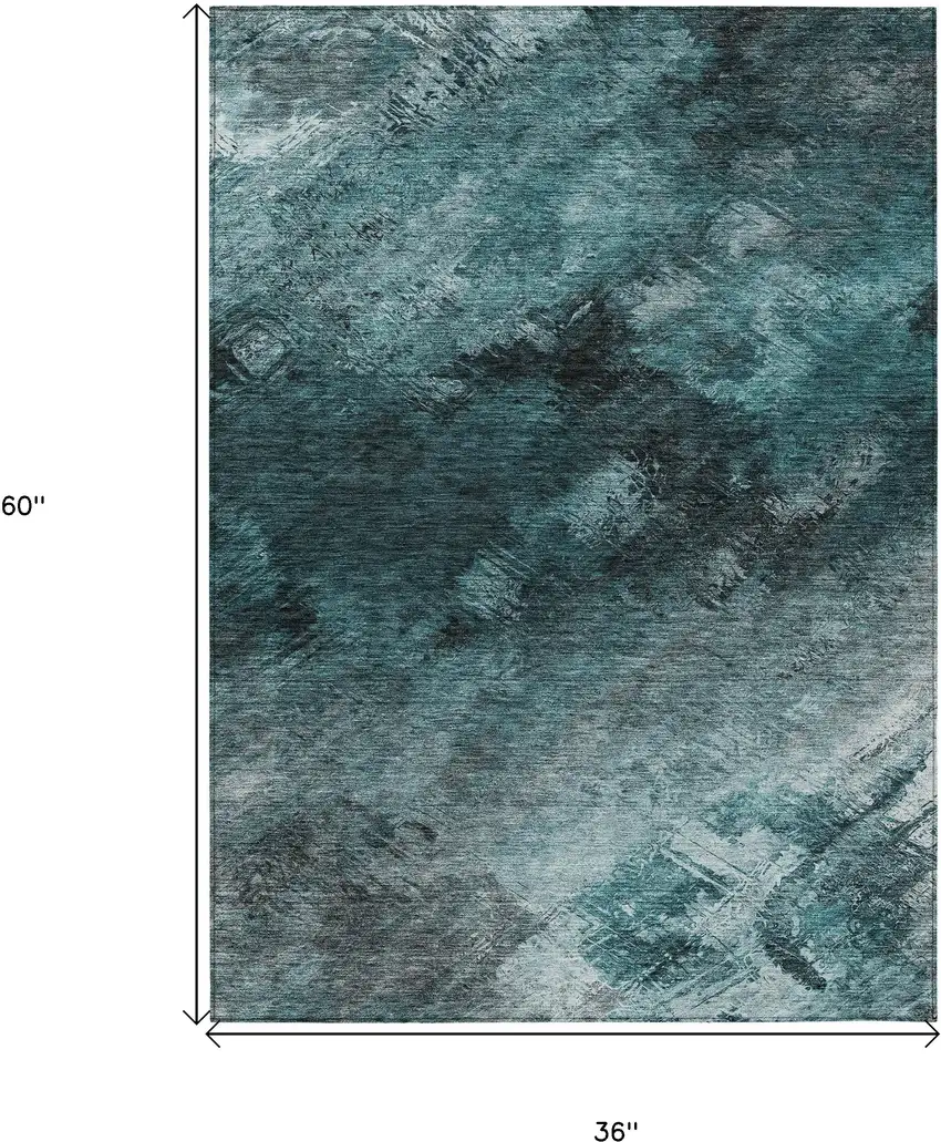 Teal Abstract Washable Non Skid Indoor Outdoor Area Rug Photo 3