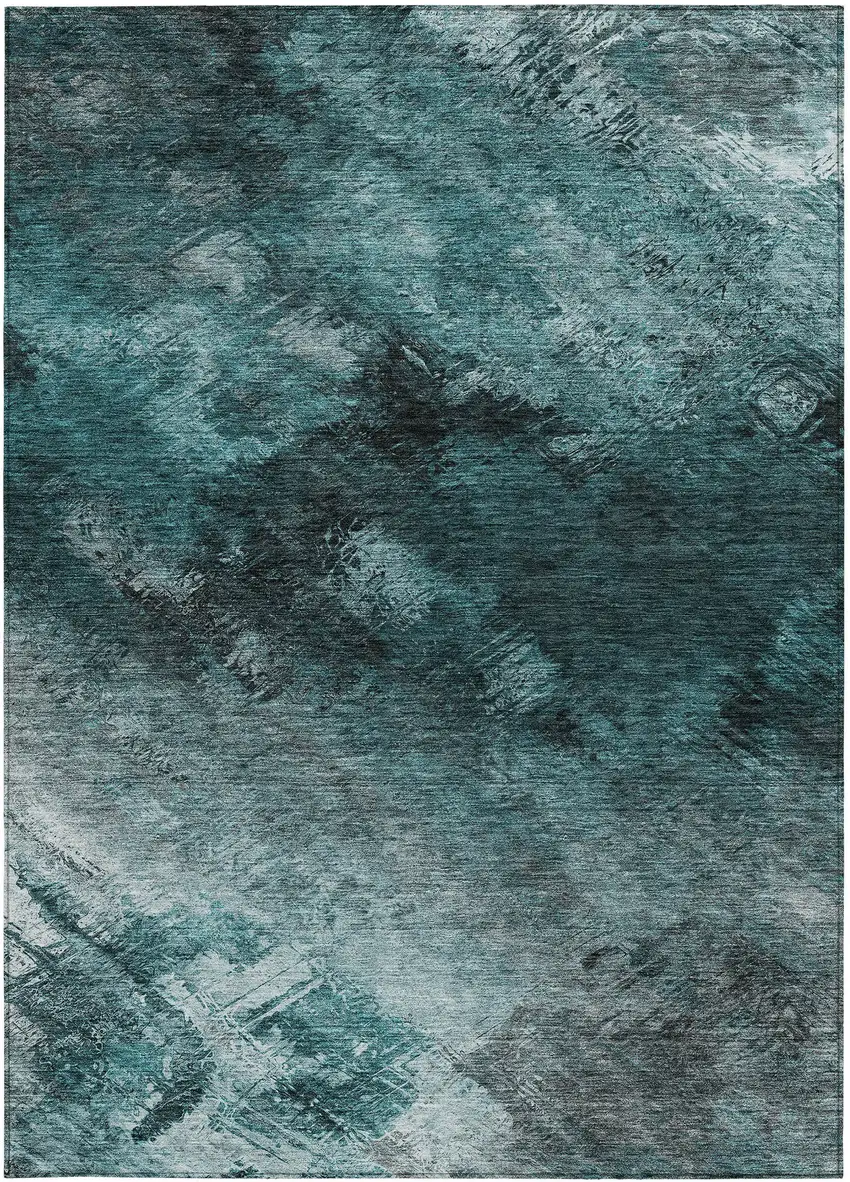 Teal Abstract Washable Non Skid Indoor Outdoor Area Rug Photo 6