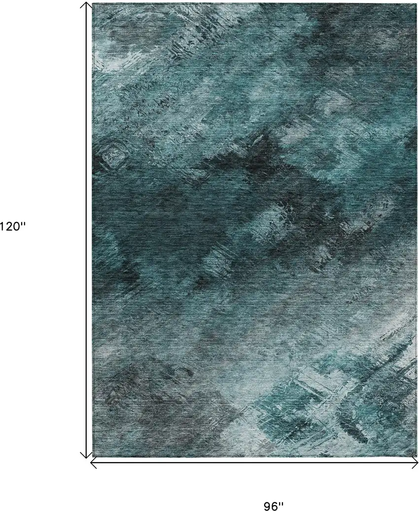 Teal Abstract Washable Non Skid Indoor Outdoor Area Rug Photo 3