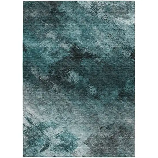 Teal Abstract Washable Non Skid Indoor Outdoor Area Rug Photo 6