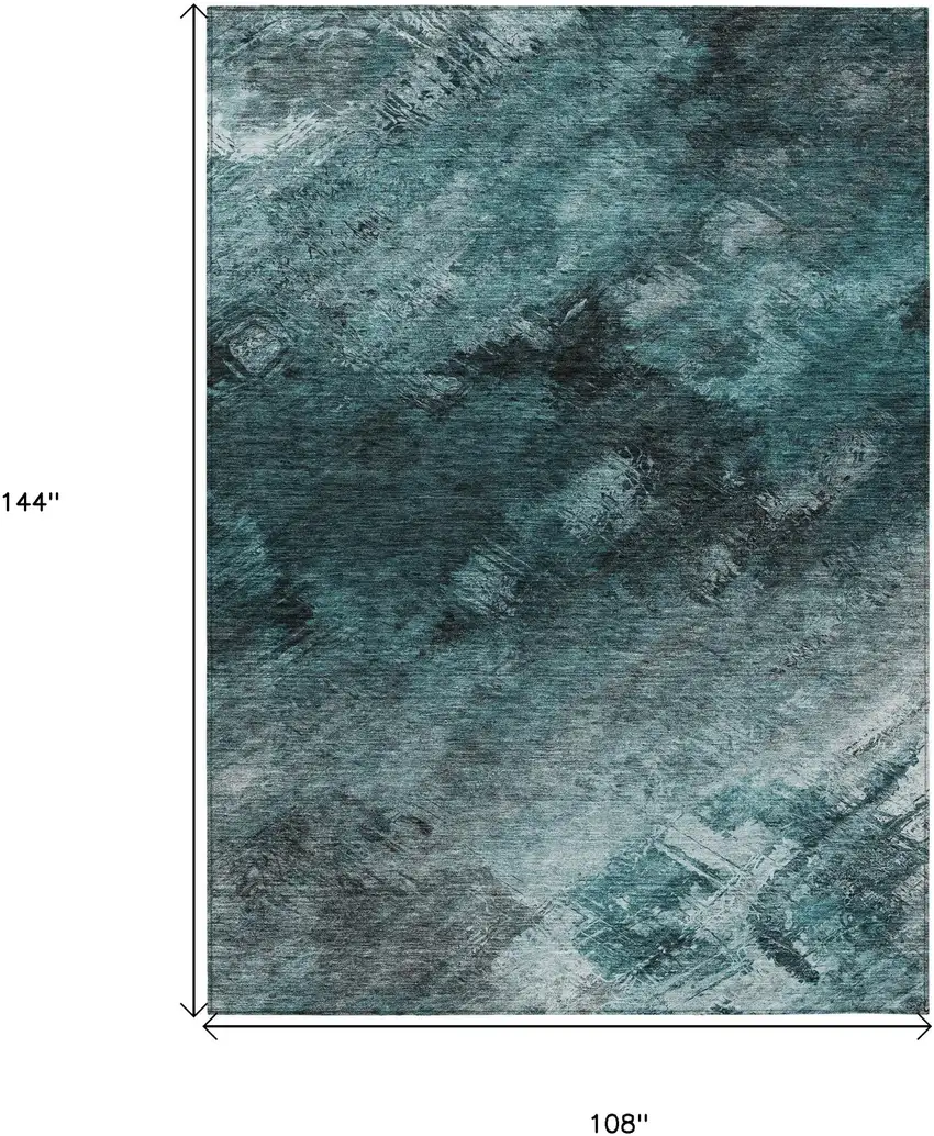 Teal Abstract Washable Non Skid Indoor Outdoor Area Rug Photo 3