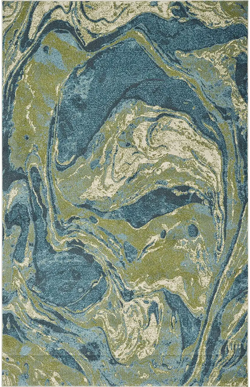 Teal Abstract Waves Area Rug Photo 5