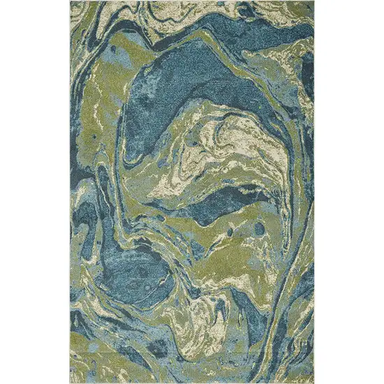 Teal Abstract Waves Area Rug Photo 5