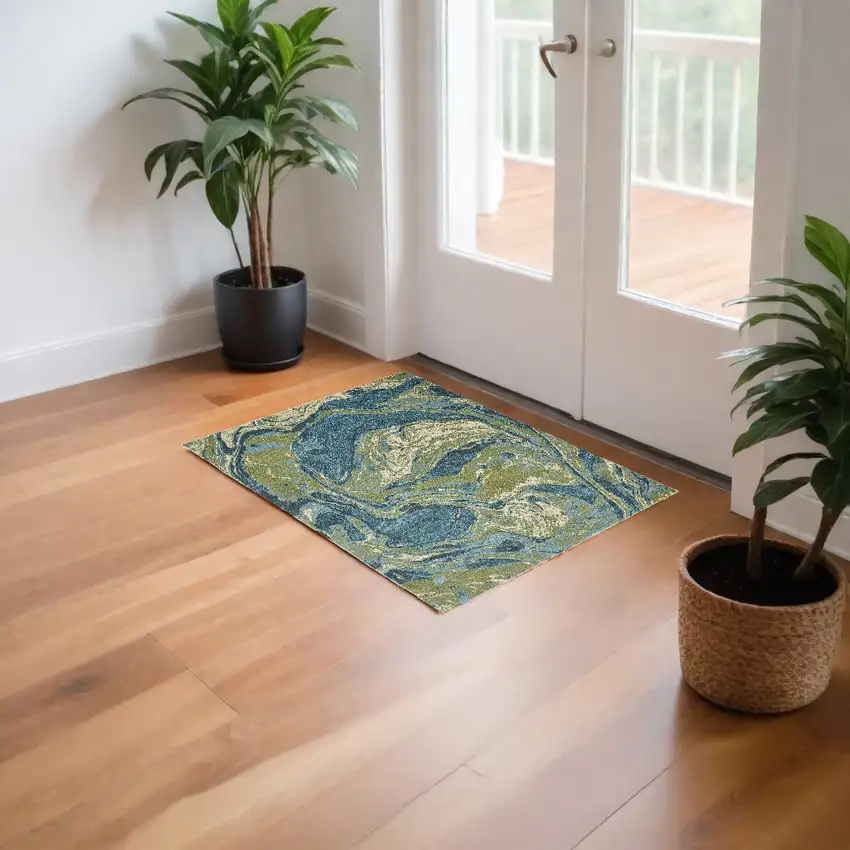 Teal Abstract Waves Area Rug Photo 1