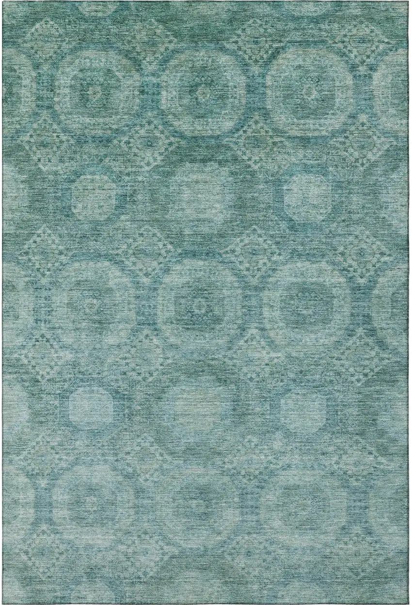 Teal And Aqua Abstract Geometric Washable Area Rug With UV Protection Photo 3