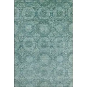 Photo of Teal And Aqua Abstract Geometric Washable Area Rug With UV Protection