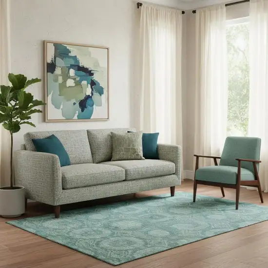 Teal And Aqua Abstract Geometric Washable Area Rug With UV Protection Photo 2