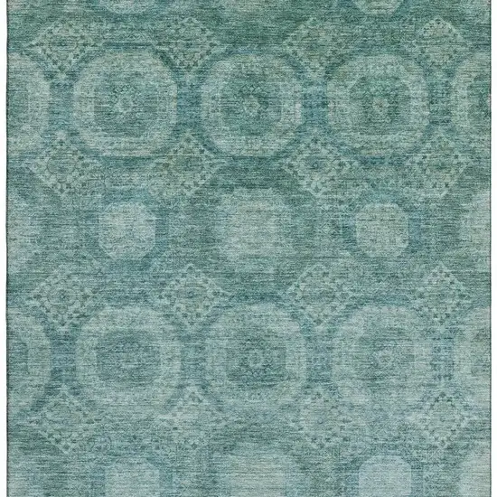 Teal And Aqua Abstract Geometric Washable Area Rug With UV Protection Photo 3