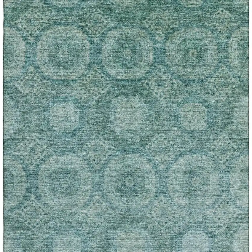 Teal And Aqua Abstract Geometric Washable Area Rug With UV Protection Photo 3