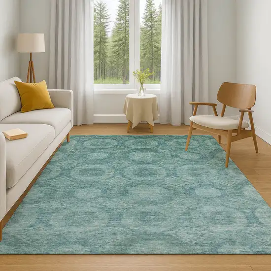 Teal And Aqua Abstract Geometric Washable Area Rug With UV Protection Photo 6