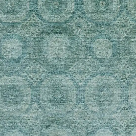 Teal And Aqua Abstract Geometric Washable Area Rug With UV Protection Photo 3