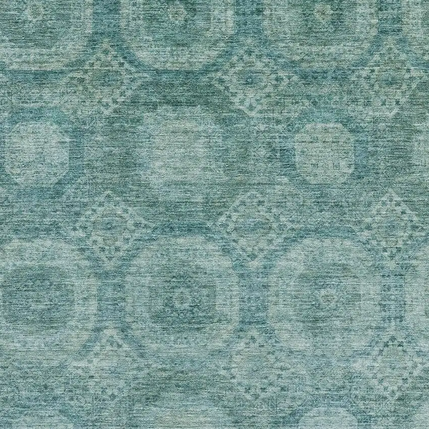 Teal And Aqua Abstract Geometric Washable Area Rug With UV Protection Photo 3