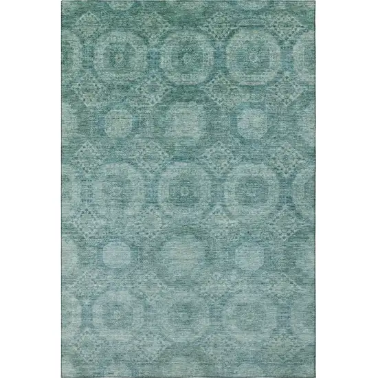 Teal And Aqua Abstract Geometric Washable Area Rug With UV Protection Photo 4