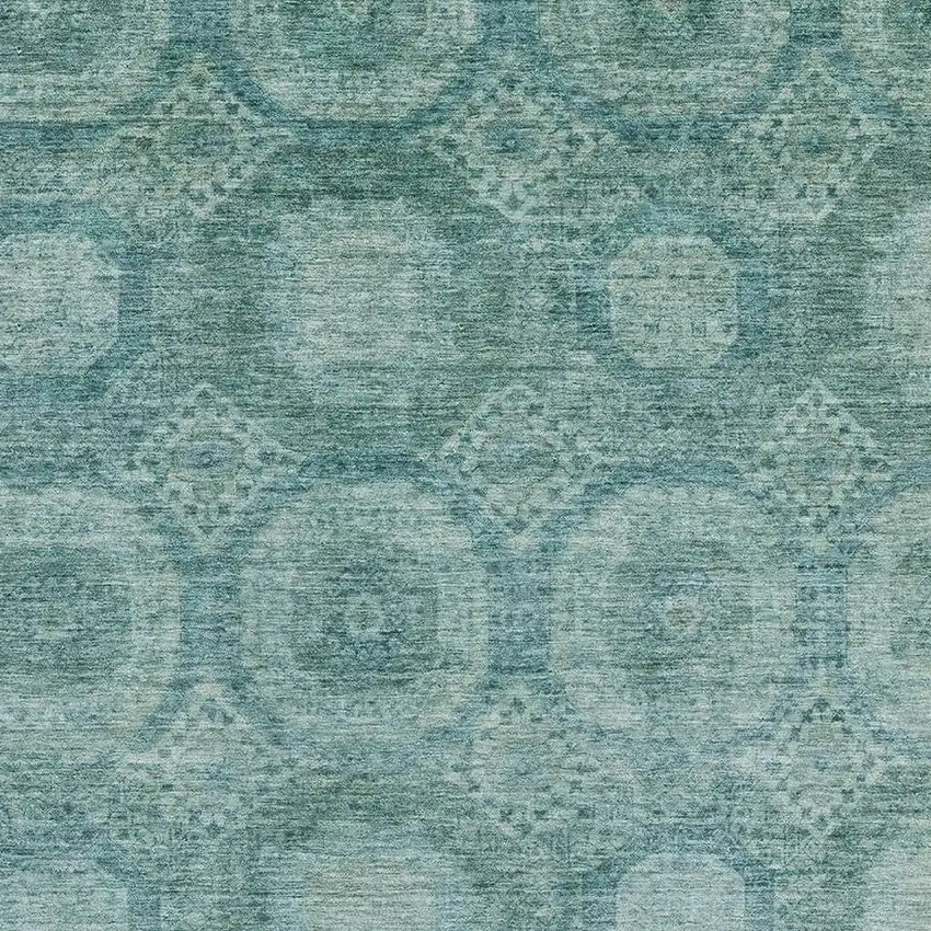 Teal And Aqua Abstract Geometric Washable Area Rug With UV Protection Photo 3