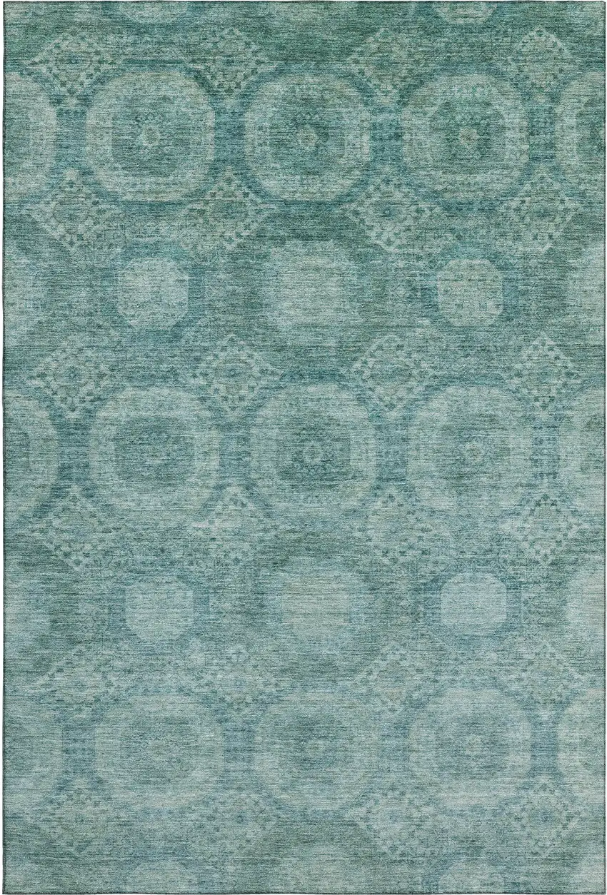 Teal And Aqua Abstract Geometric Washable Area Rug With UV Protection Photo 1