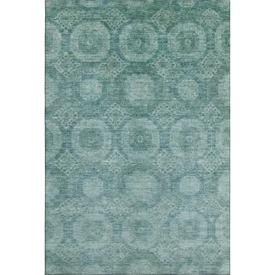Teal And Aqua Abstract Geometric Washable Area Rug With UV Protection Photo 2