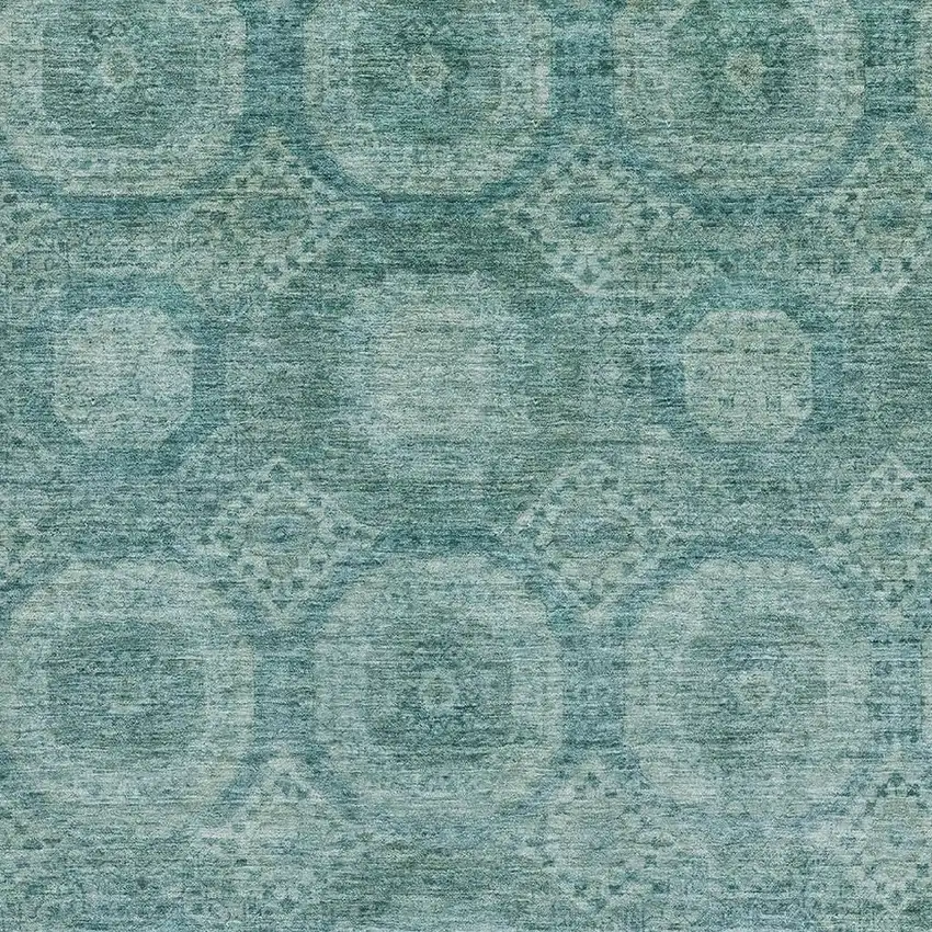 Teal And Aqua Abstract Geometric Washable Area Rug With UV Protection Photo 3