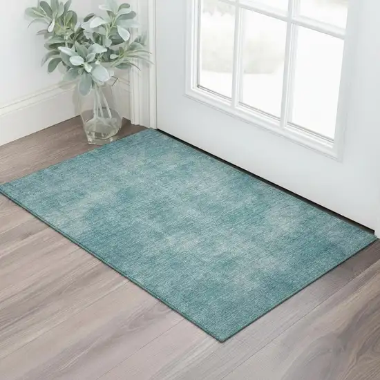 Teal And Aqua Abstract Washable Area Rug With UV Protection Photo 2