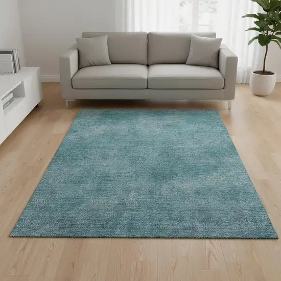 Teal And Aqua Abstract Washable Area Rug With UV Protection Photo 2