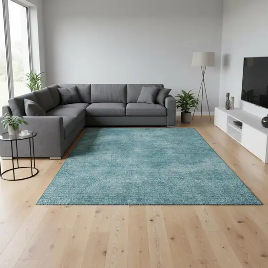 Teal And Aqua Abstract Washable Area Rug With UV Protection Photo 2