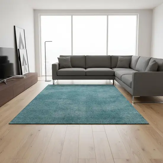 Teal And Aqua Abstract Washable Area Rug With UV Protection Photo 2