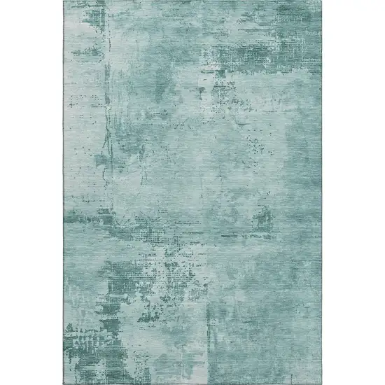 Teal And Aqua Abstract Washable Area Rug With UV Protection Photo 1