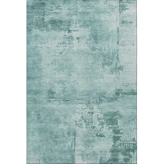 Teal And Aqua Abstract Washable Area Rug With UV Protection Photo 3