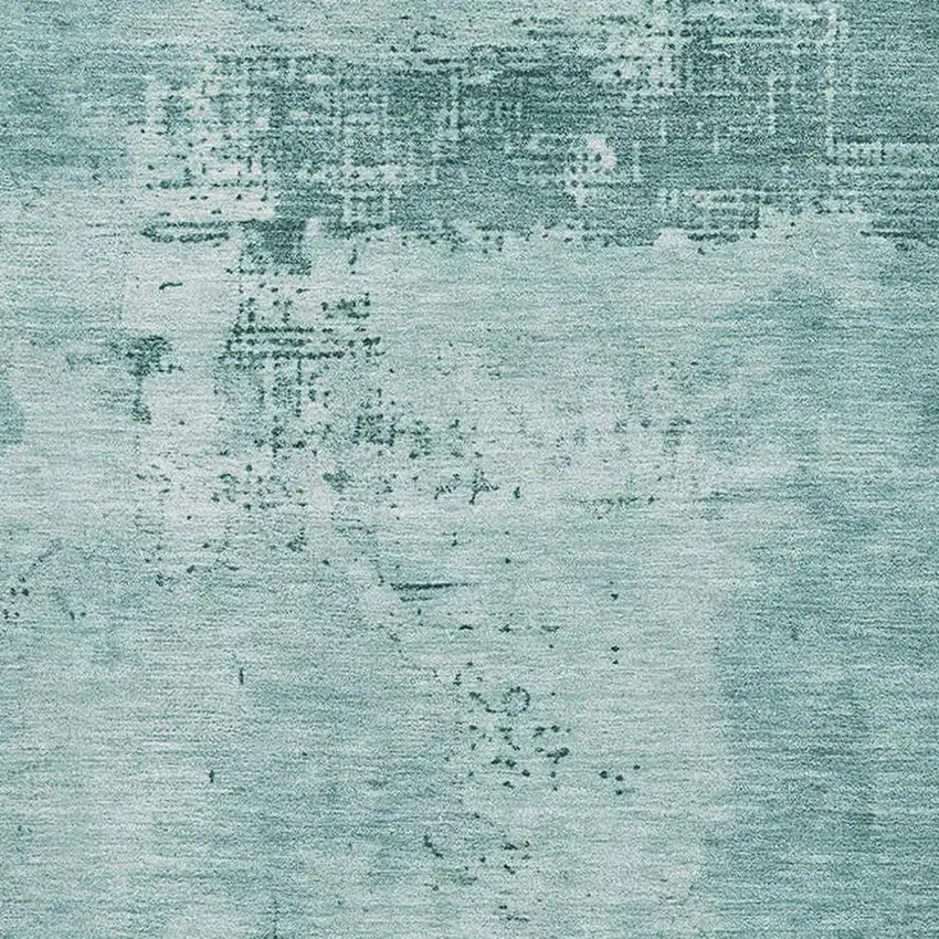 Teal And Aqua Abstract Washable Area Rug With UV Protection Photo 2