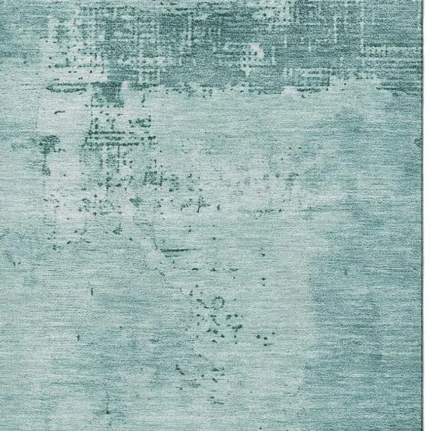 Teal And Aqua Abstract Washable Area Rug With UV Protection Photo 2