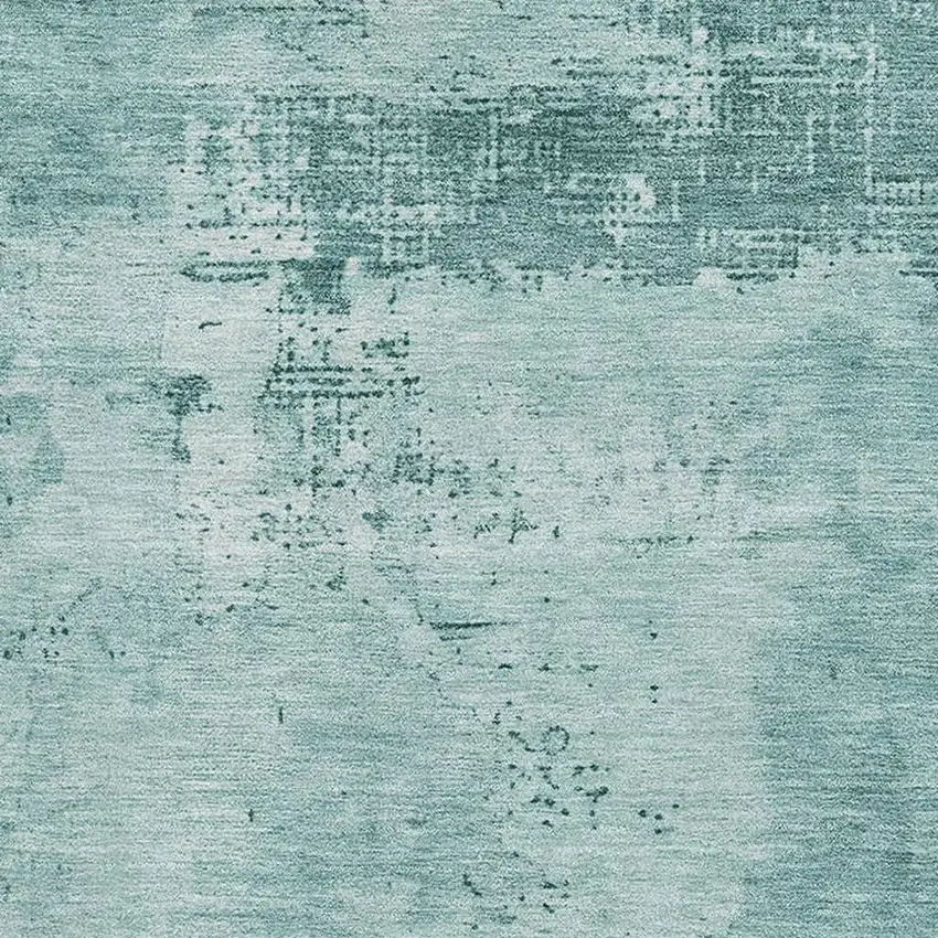 Teal And Aqua Abstract Washable Area Rug With UV Protection Photo 2