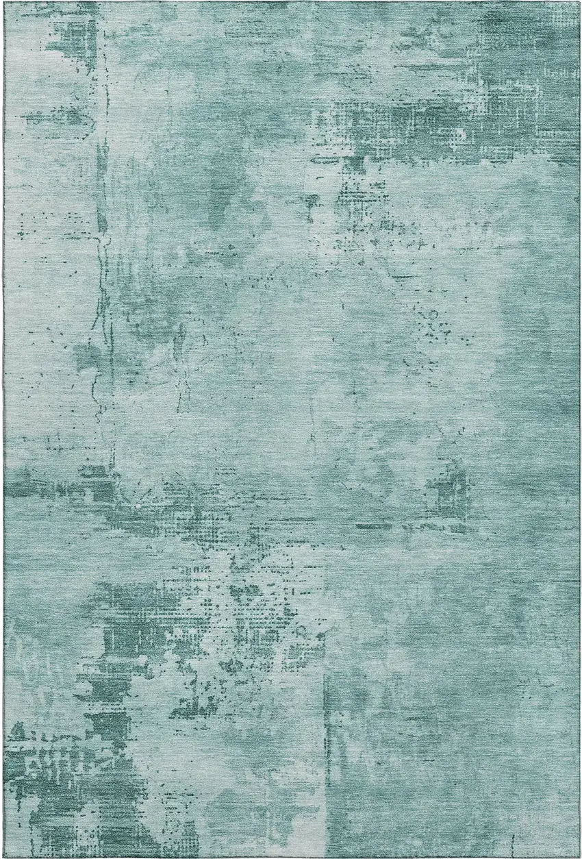 Teal And Aqua Abstract Washable Area Rug With UV Protection Photo 1