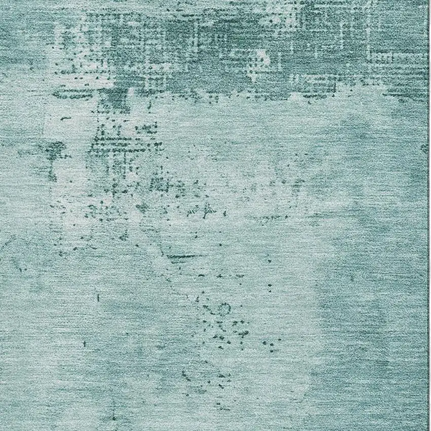 Teal And Aqua Abstract Washable Area Rug With UV Protection Photo 2