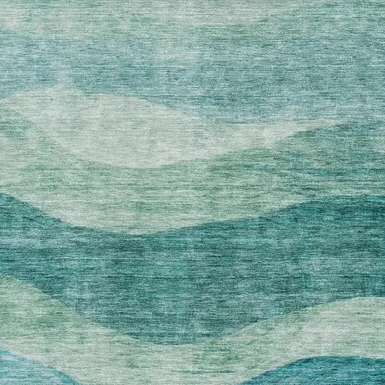 Teal And Aqua Abstract Washable Area Rug With UV Protection Photo 4