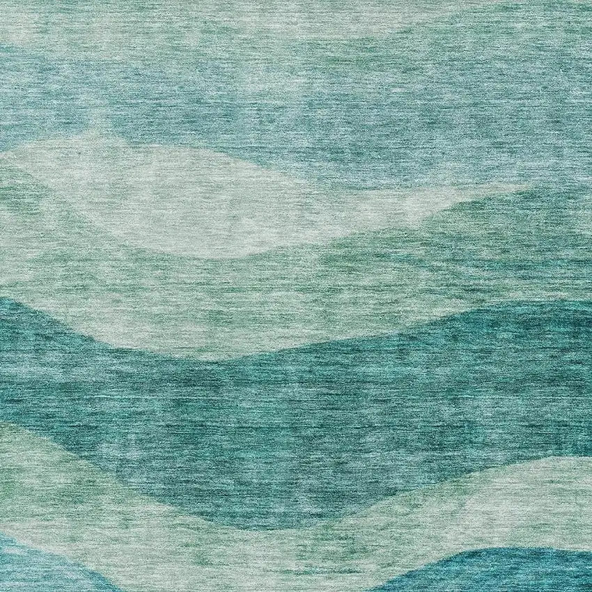 Teal And Aqua Abstract Washable Area Rug With UV Protection Photo 4