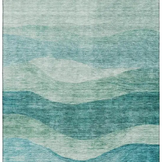 Teal And Aqua Abstract Washable Area Rug With UV Protection Photo 5