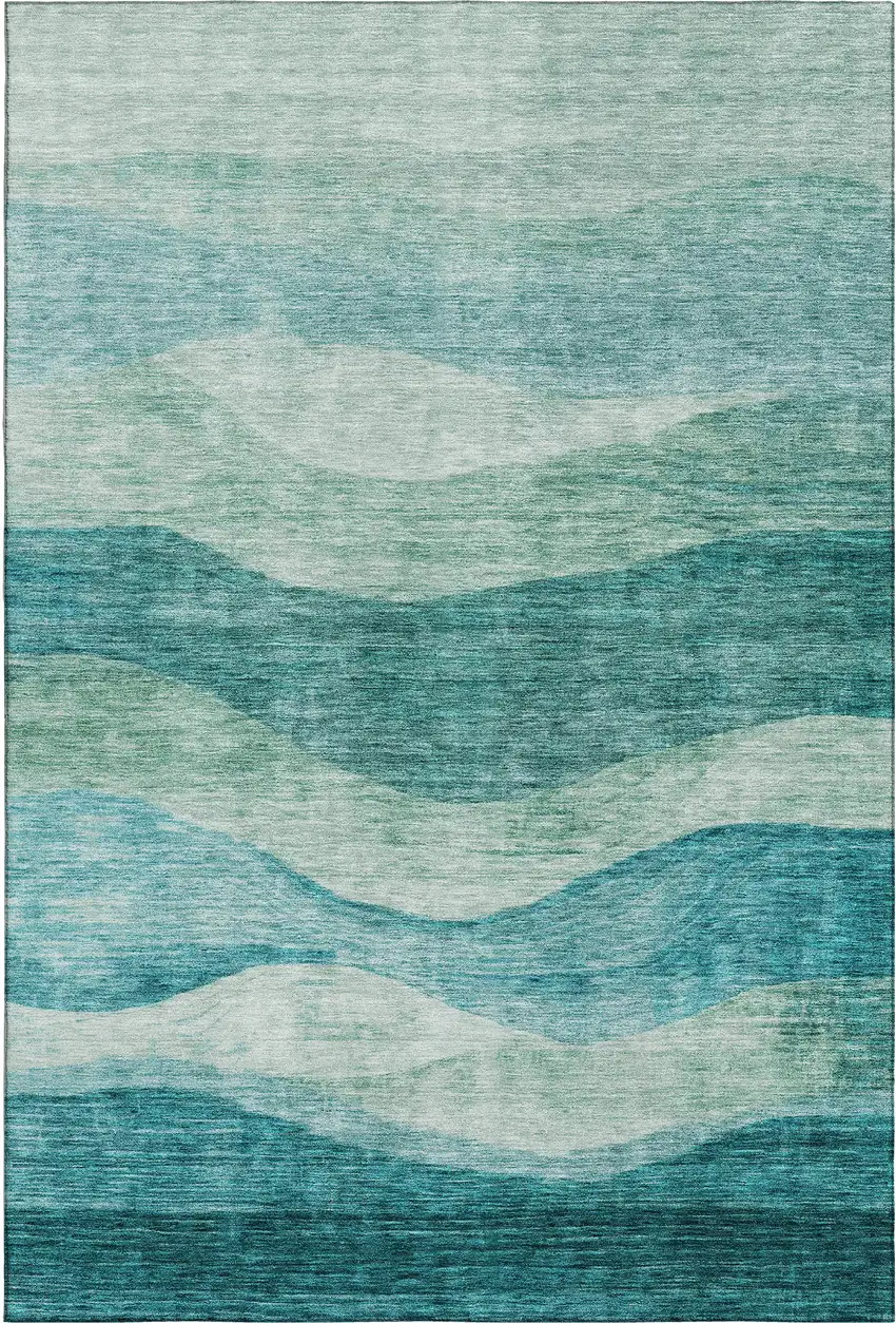 Teal And Aqua Abstract Washable Area Rug With UV Protection Photo 5