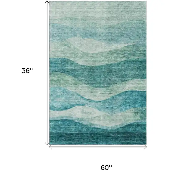 Teal And Aqua Abstract Washable Area Rug With UV Protection Photo 3