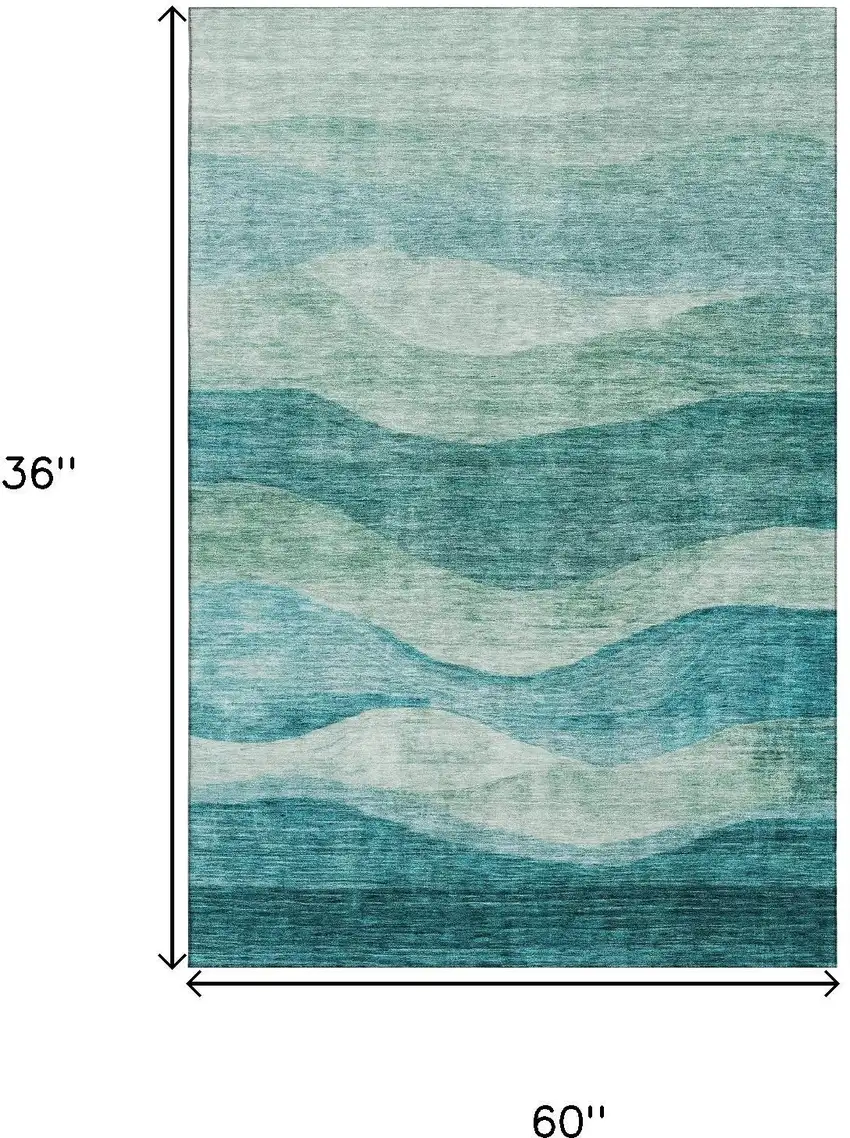 Teal And Aqua Abstract Washable Area Rug With UV Protection Photo 3