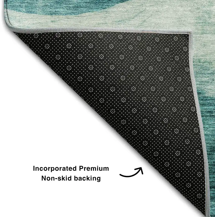 Teal And Aqua Abstract Washable Area Rug With UV Protection Photo 6