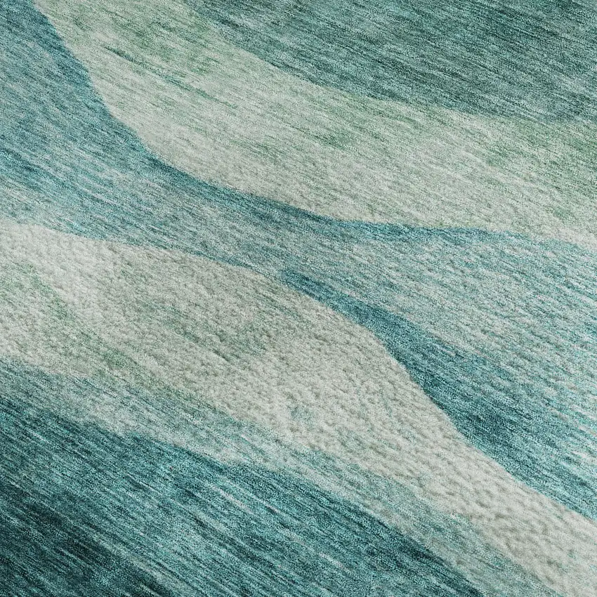 Teal And Aqua Abstract Washable Area Rug With UV Protection Photo 2