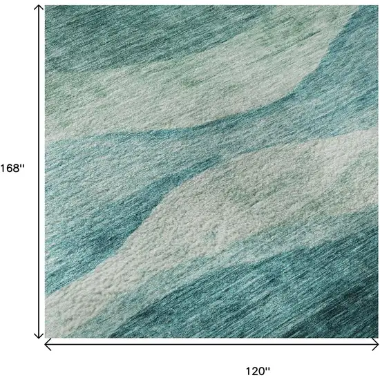 Teal And Aqua Abstract Washable Area Rug With UV Protection Photo 9