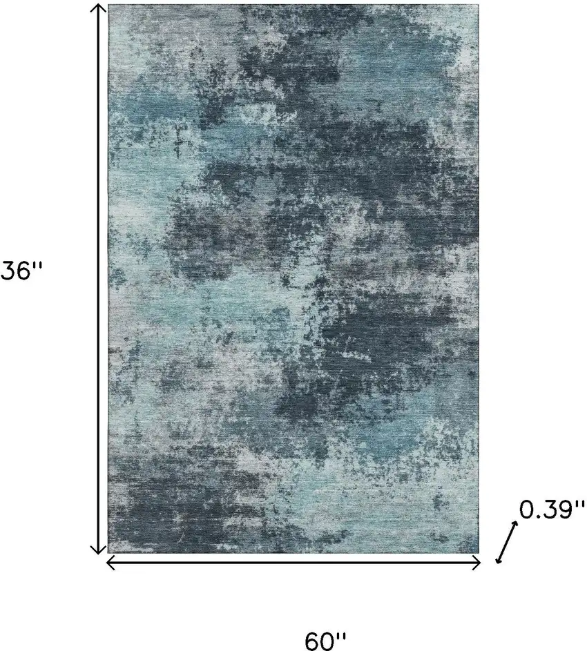 Teal And Aqua Abstract Washable Area Rug With UV Protection Photo 9