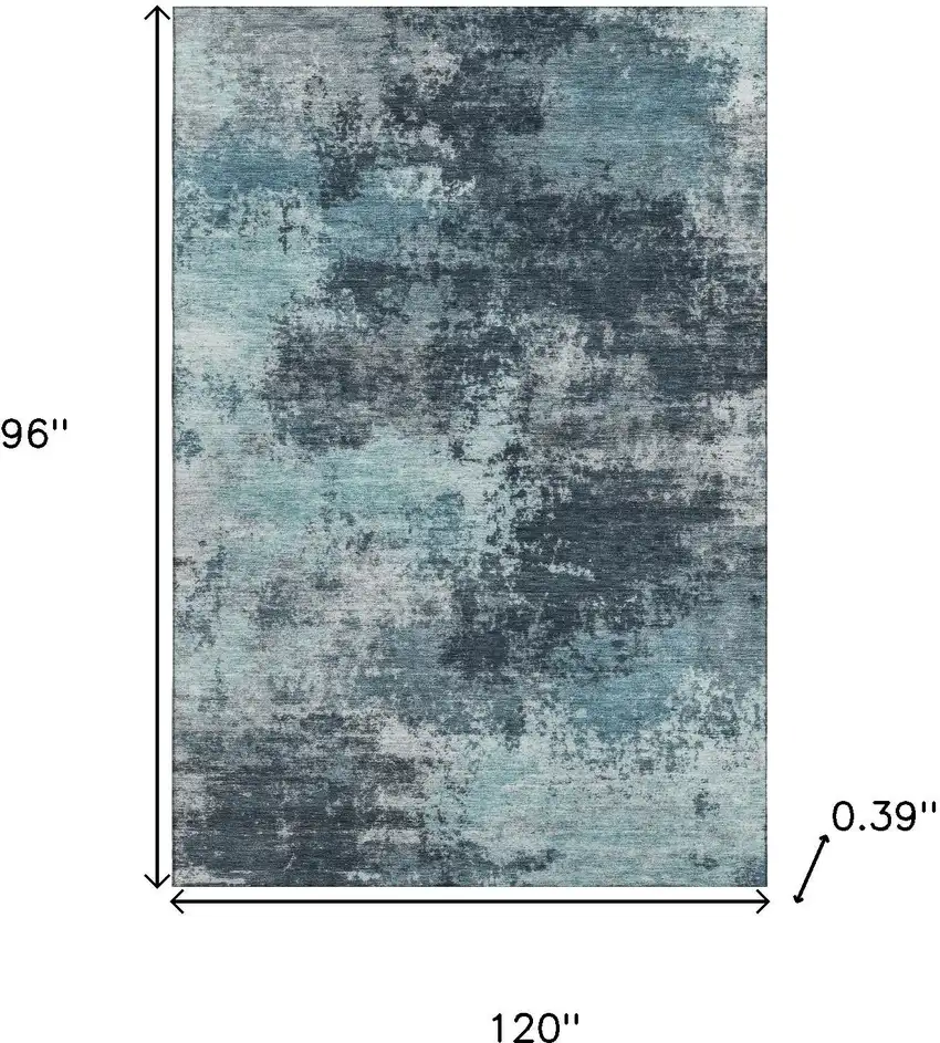 Teal And Aqua Abstract Washable Area Rug With UV Protection Photo 9