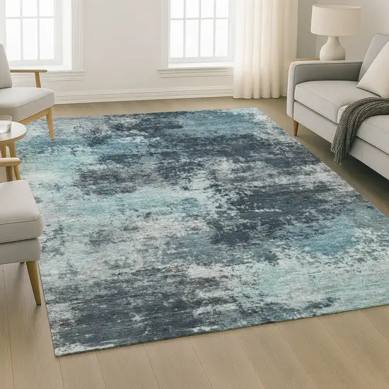 Teal And Aqua Abstract Washable Area Rug With UV Protection Photo 6